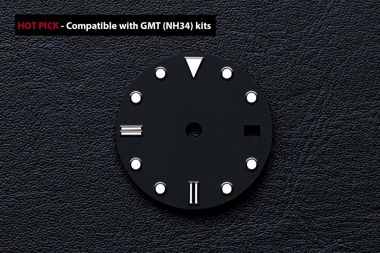 DWC D02 Black Custom Watch Dial (BGW9) for Seiko NH35 - Full Custom Dial with silver custom engraving