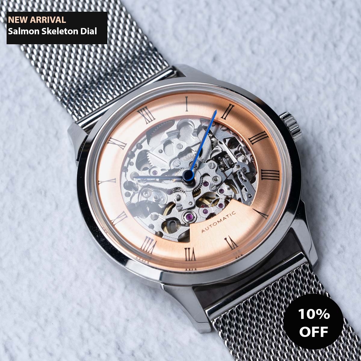 DIY Watchmaking Kit 38.5mm Mosel series Salmon Dial Skeleton vintage dress watch w Silver Miyota 8N24 Borderfree