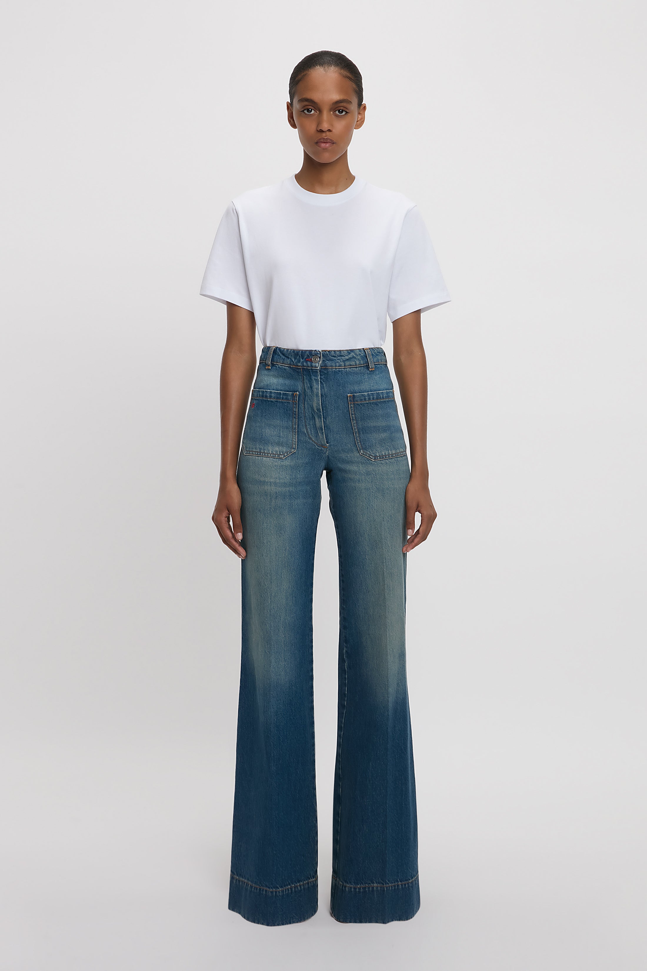 Alina High Waisted Stretch Jean In Mid Blue