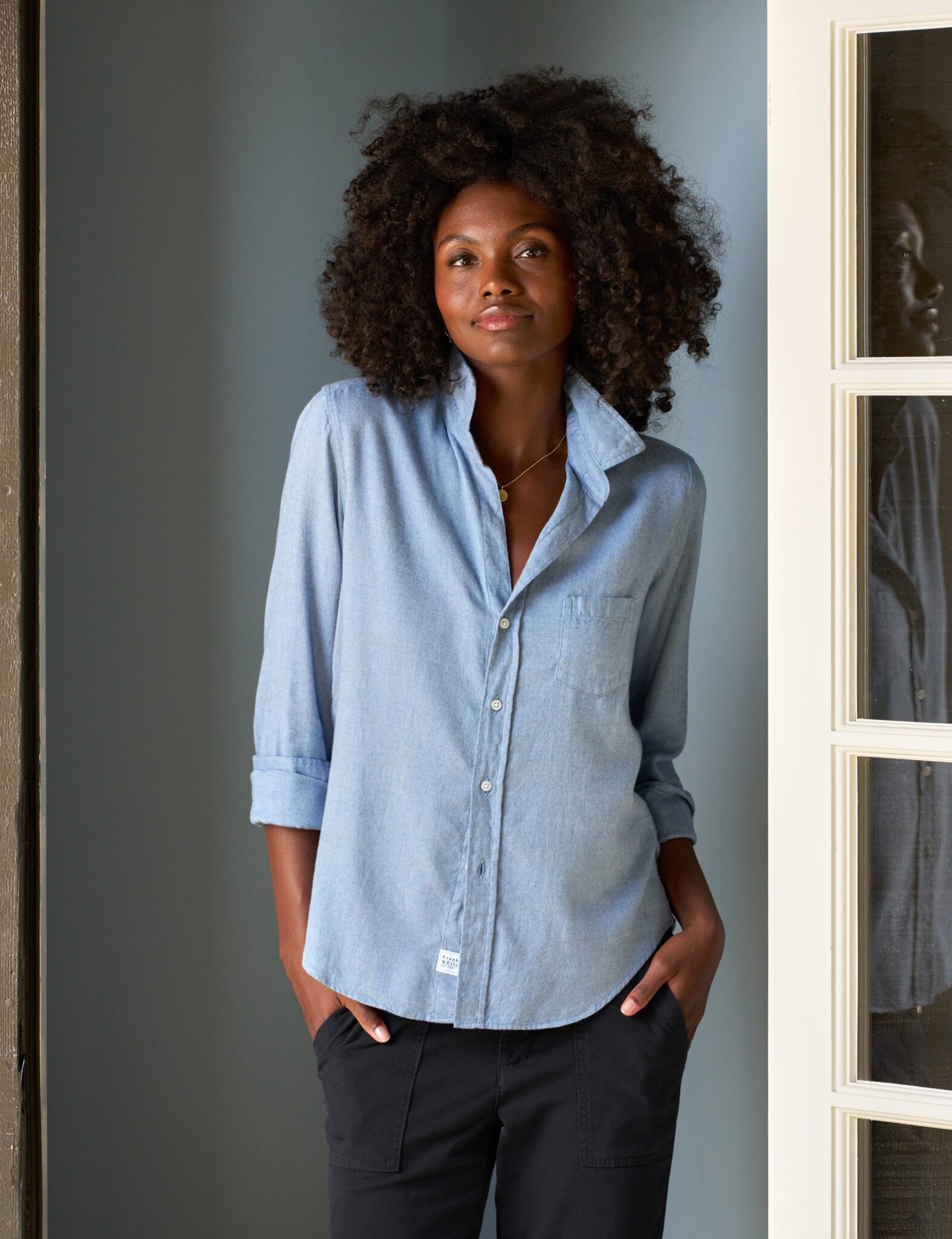 BARRY Blue Herringbone, Italian Flannel Borderfree