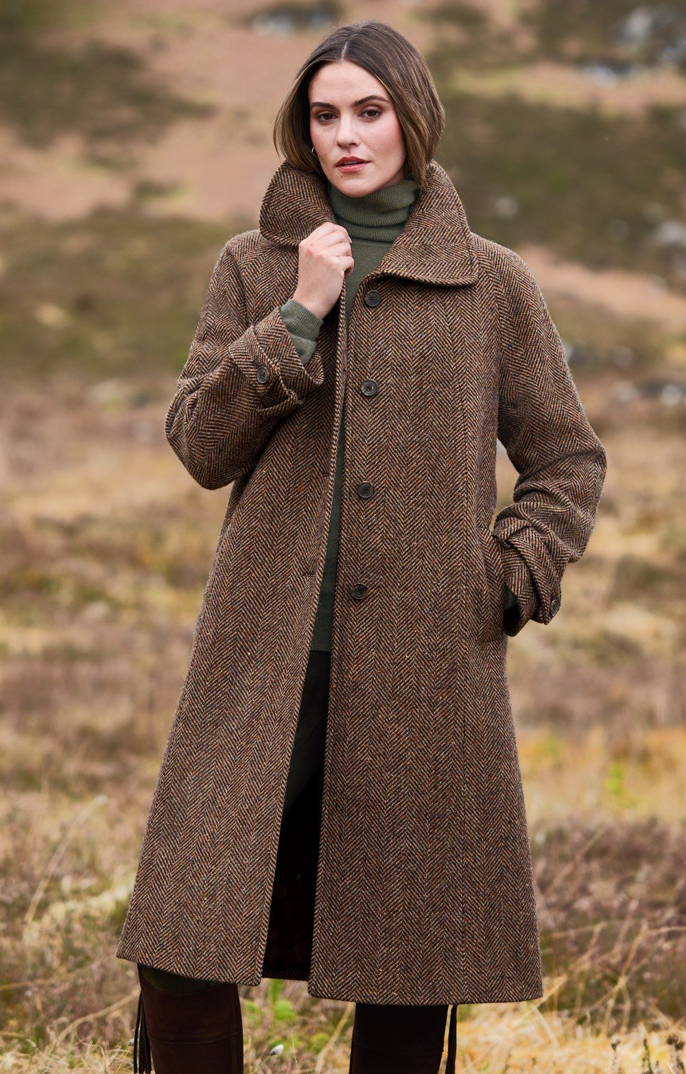 Full length tweed coat ladies discount