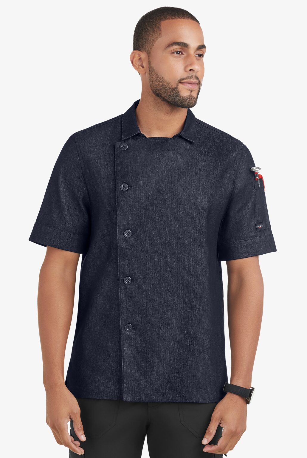 Chef Uniforms Industry Line Men's 2Pocket Short Sleeve w/ Tech Mesh Back Panel Denim Chef Coat