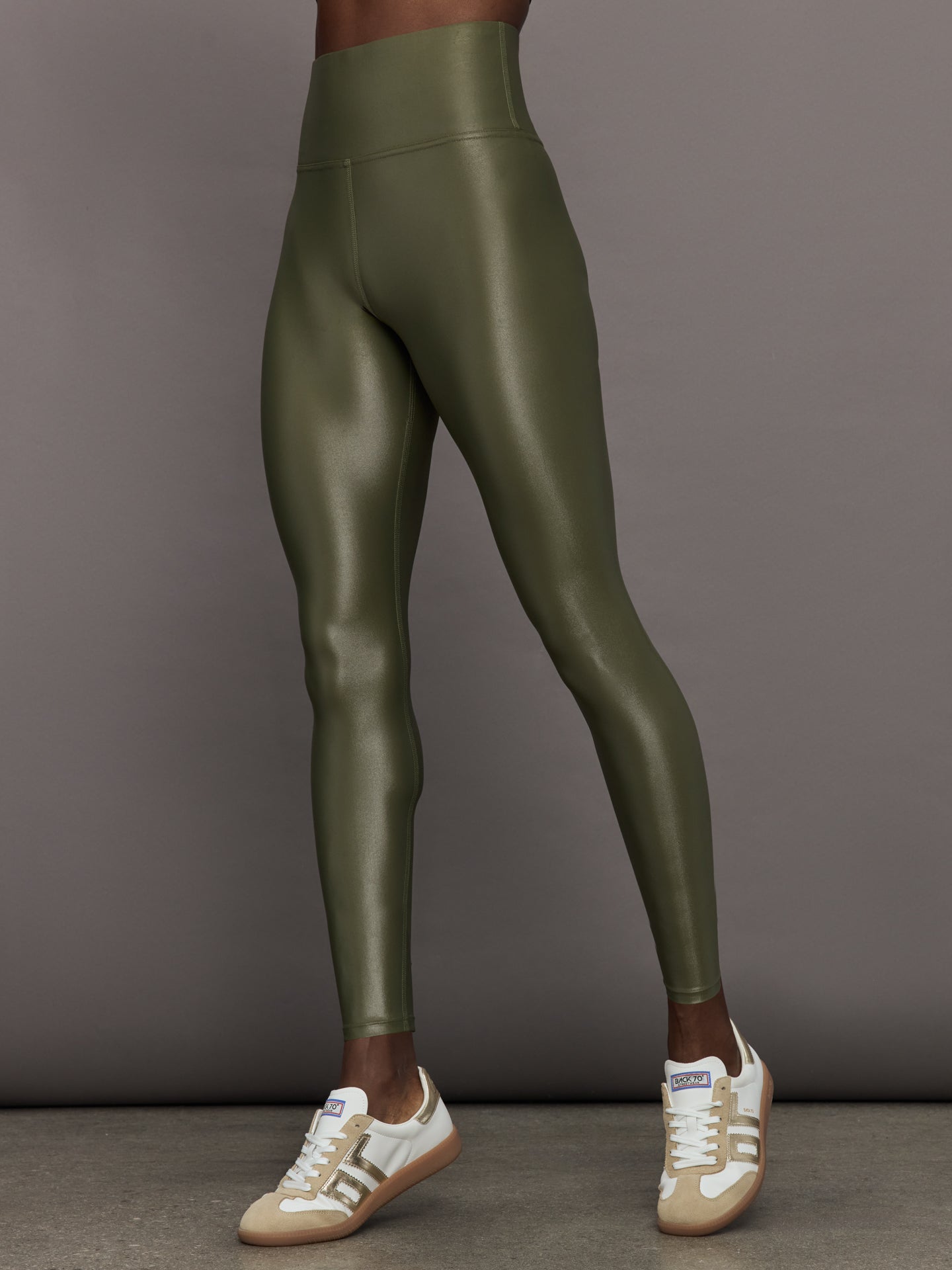 High Rise Full Length Legging in Takara Shine Olive Borderfree