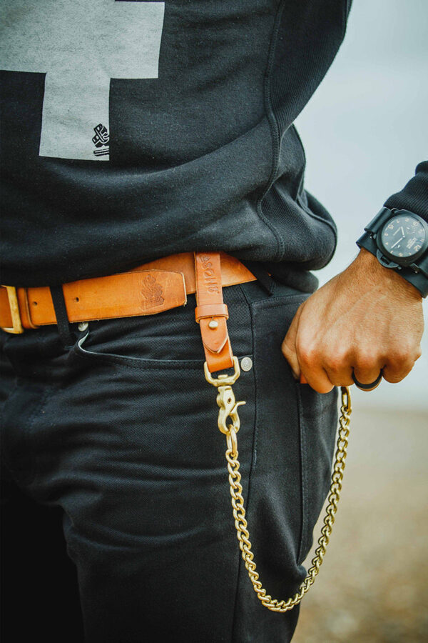 &SONS Tan Leather Belt Borderfree