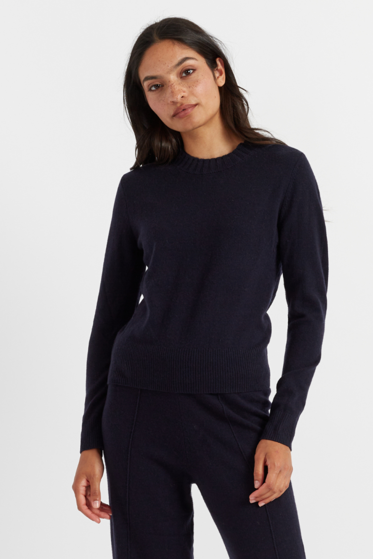 Navy WoolCashmere Cropped Sweater Borderfree