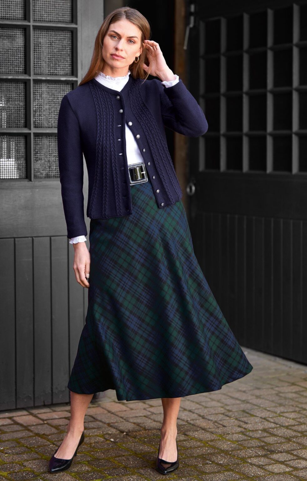 House of Bruar Ladies Plaid Bias Skirt Blackwatch Tartan Borderfree