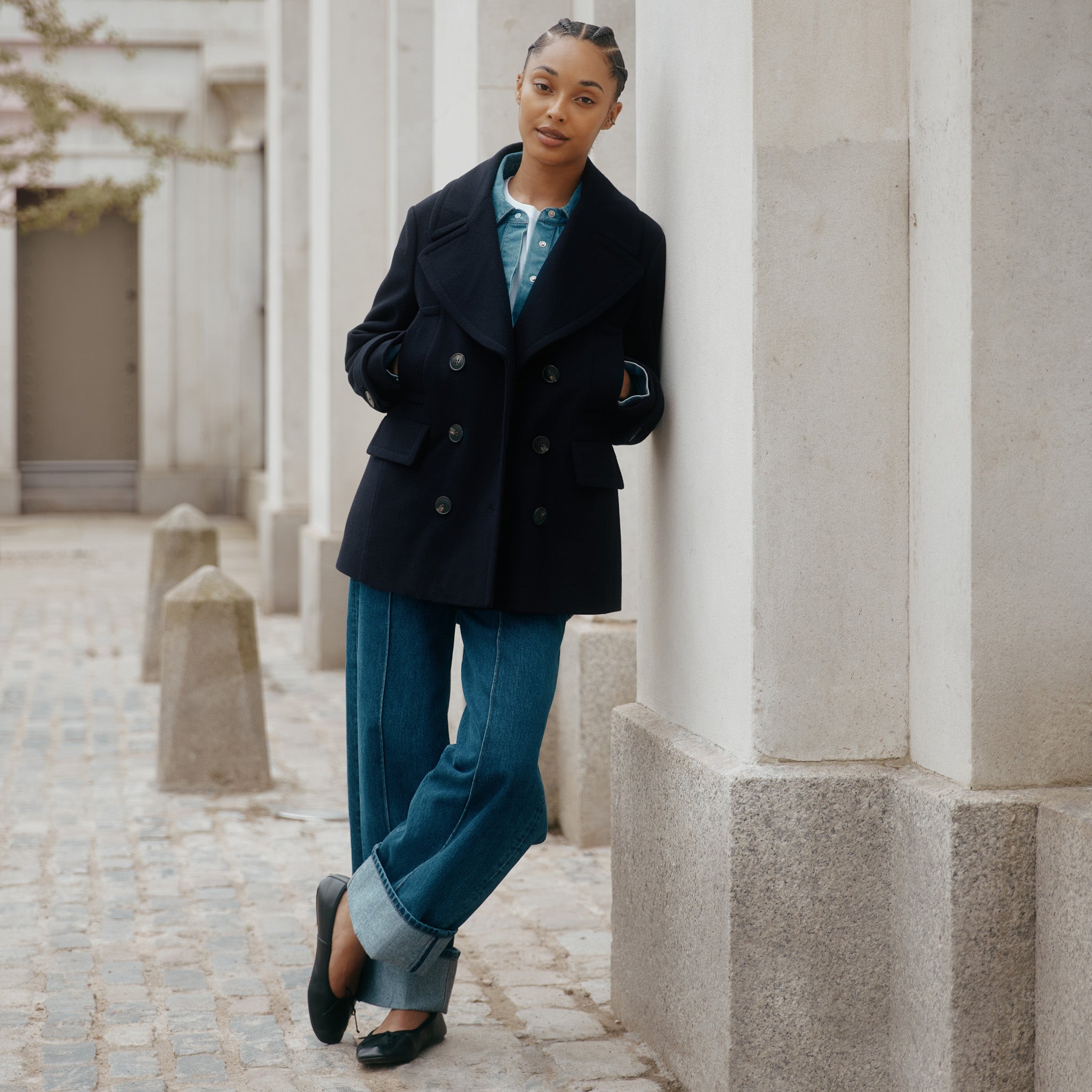 Navy Wool Pea Coat Borderfree