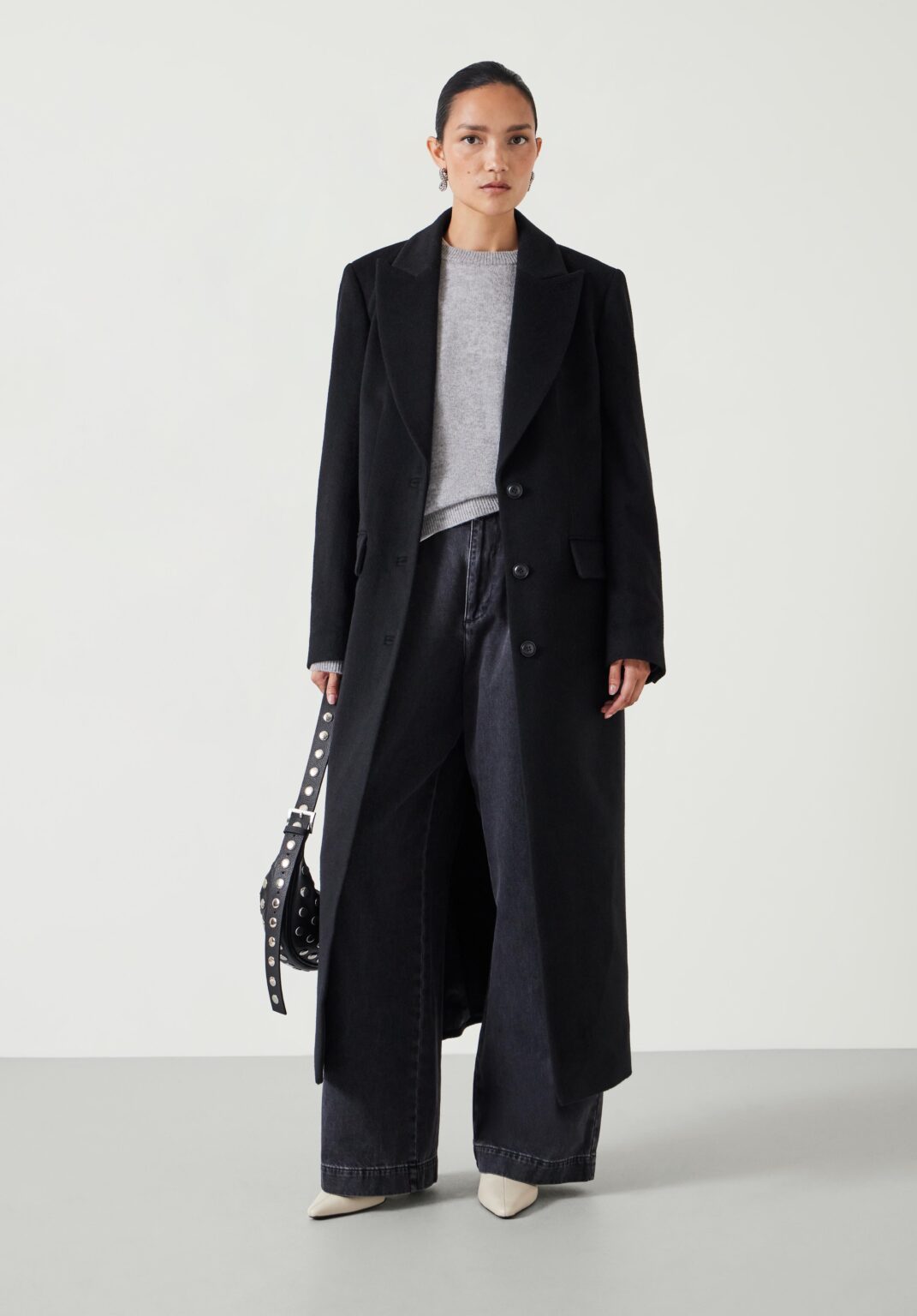 Black calf length coat cheap