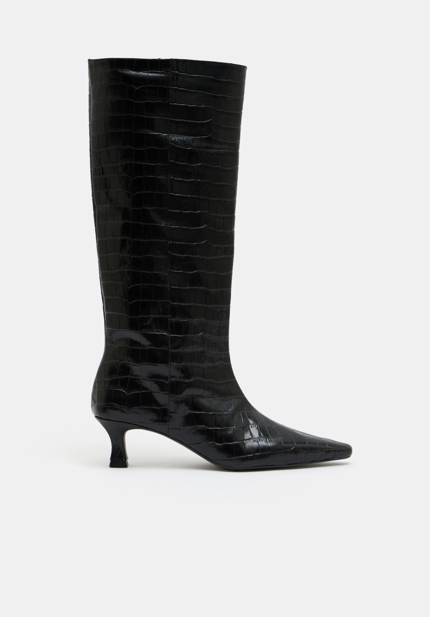 Hush Faux Leather Black Mid Kitten Heel Mid Calf Boots Pointed Toe Work Borderfree