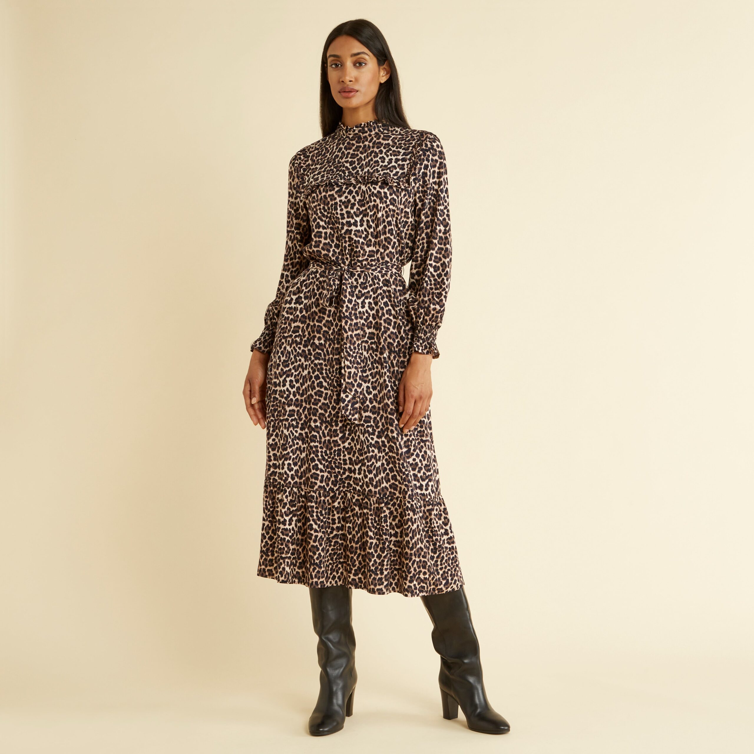 Animal Ruffle Midi Dress - Borderfree