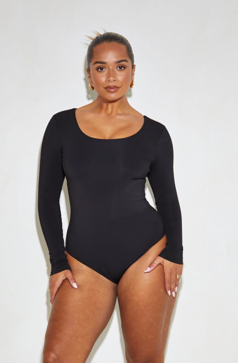 Long Sleeve Scoop Neck 'Charlotte' Bodysuit – Black