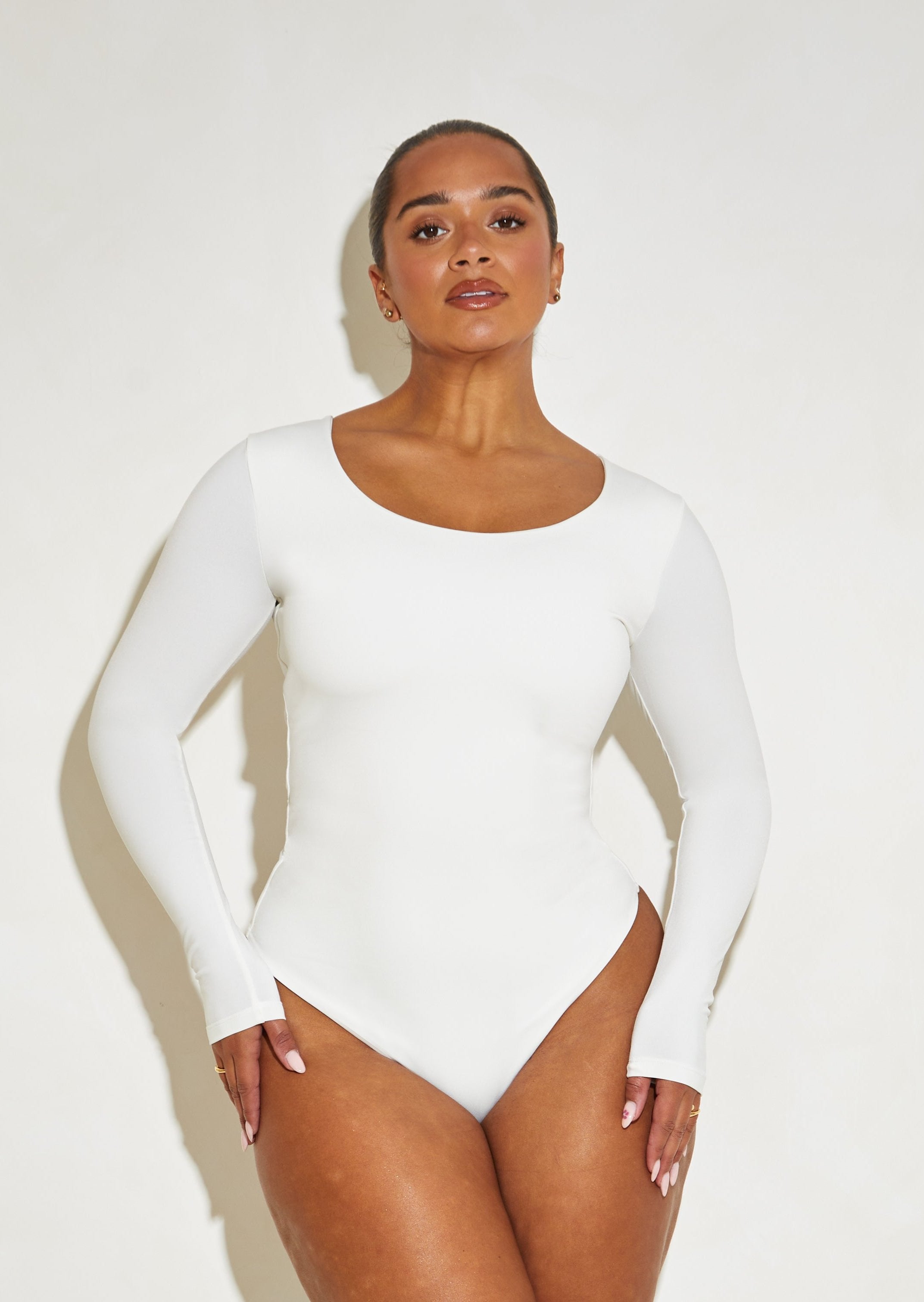 Long Sleeve Scoop Neck 'Charlotte' Bodysuit - Coconut