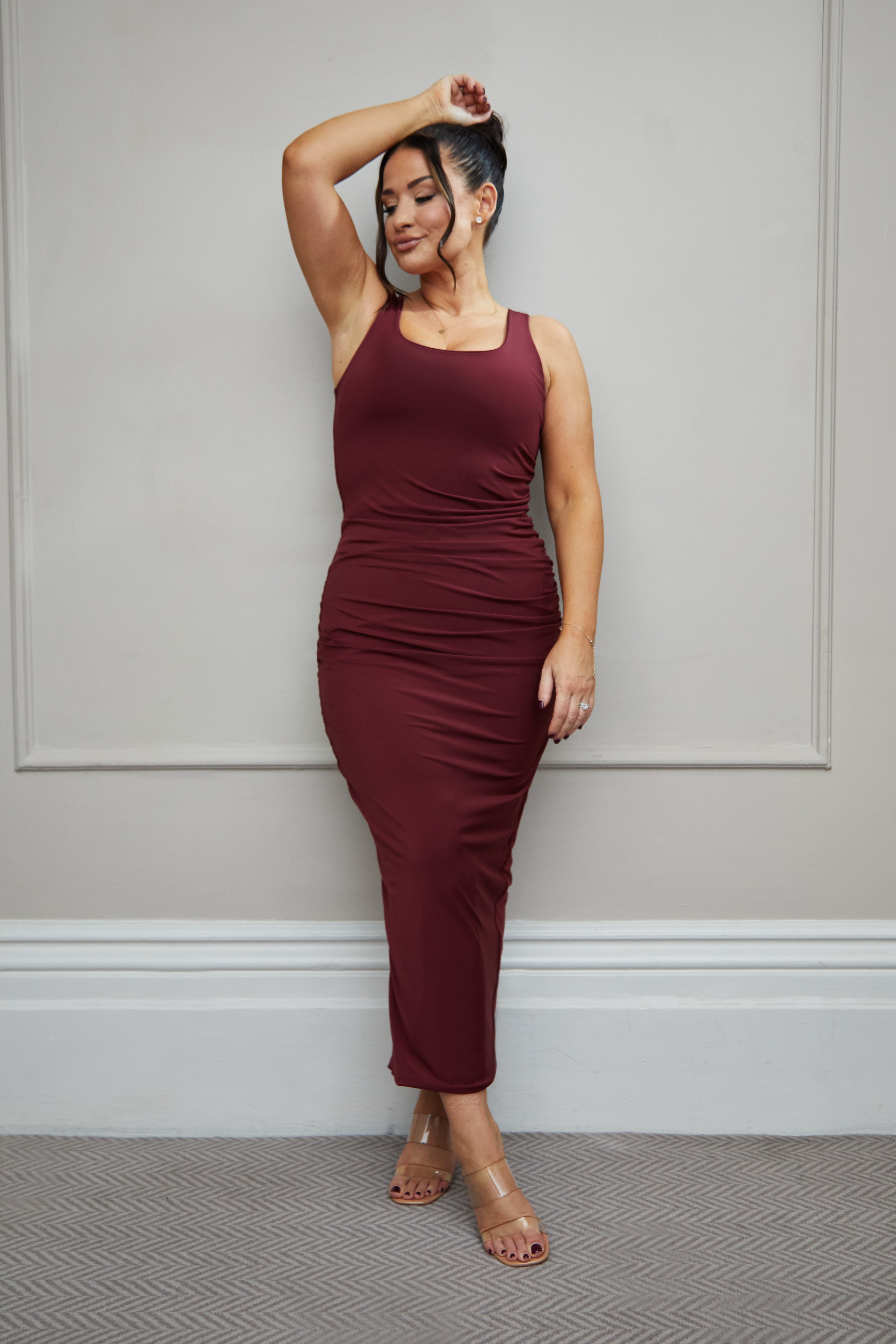 Ruched Scoop Neck Shaping 'Orla' Maxi Dress - Zinfandel