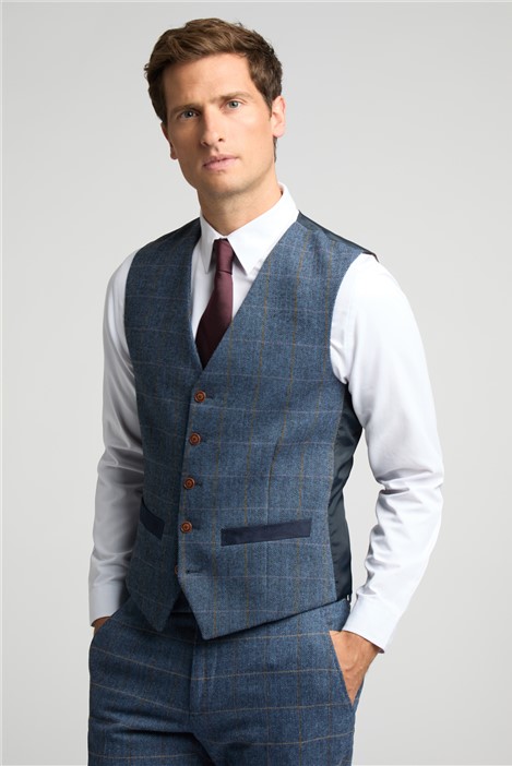 Navy suit tweed waistcoat wedding hot sale