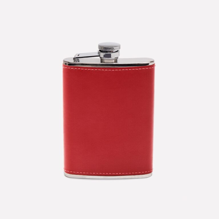 Sterling 6oz Captive Top Leather Bound Hip Flask