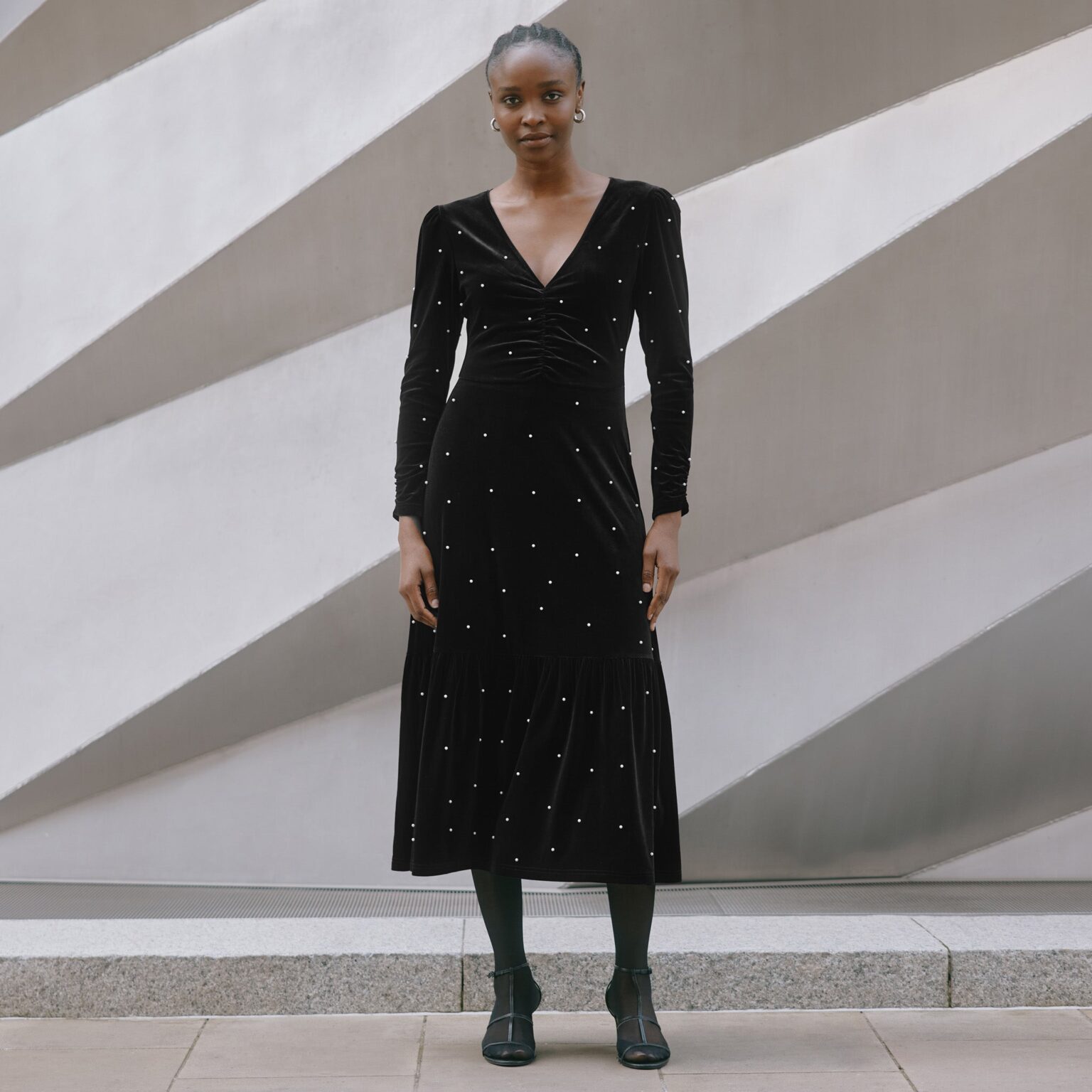 Velvet Pearl Midi Dress Borderfree
