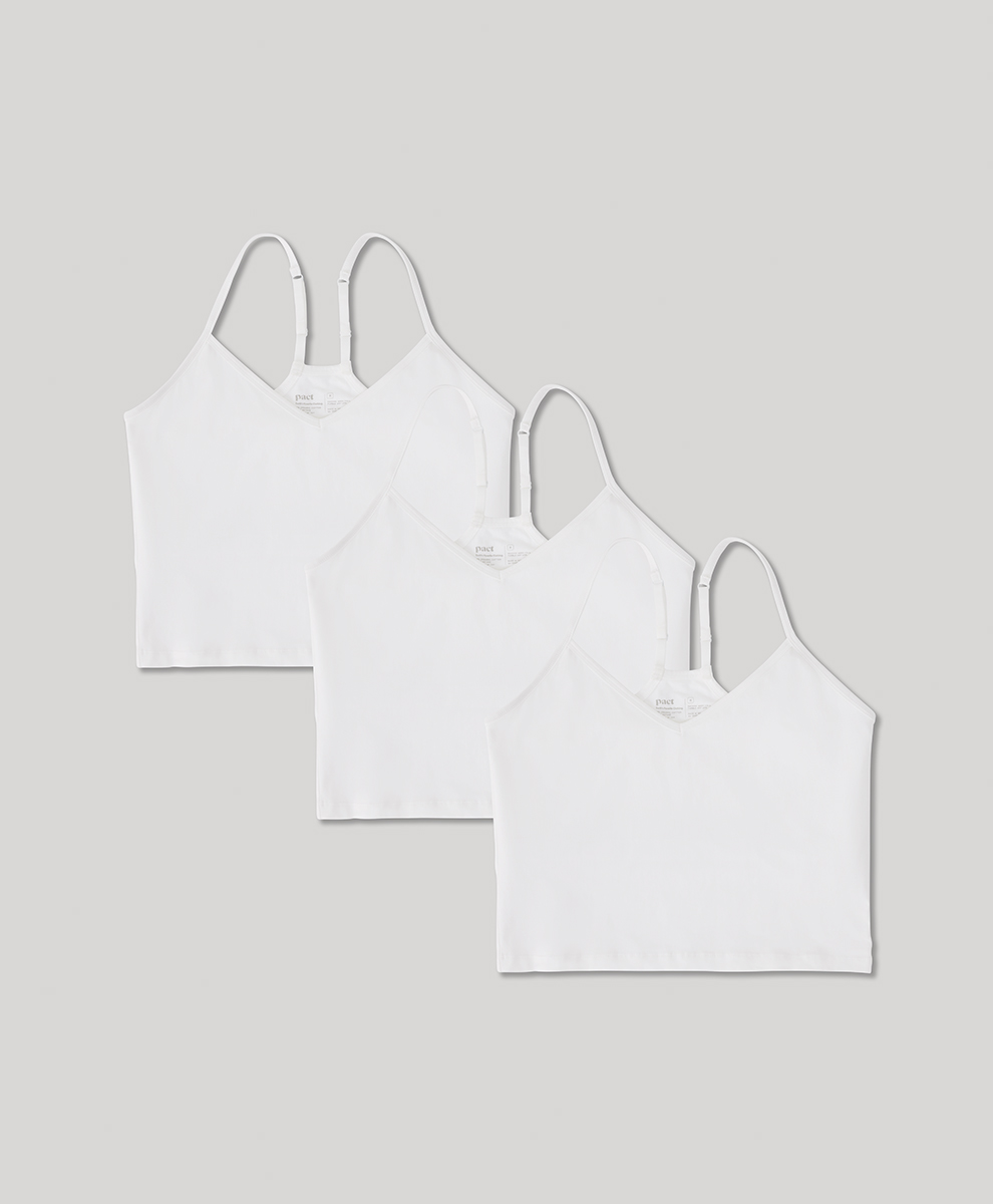 Organic Everyday Shelf Bra Cropped Camisole 3-Pack by pact in White Fair Trade, Womens Size Small