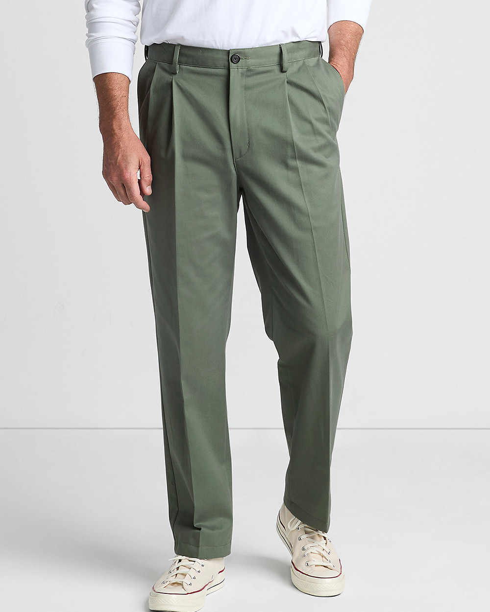 Men's Comfort Waist Pleated No Iron Chino Pants