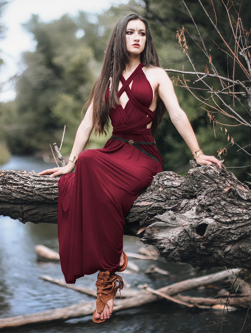 "Wakiza" long infinity dress, Wine One size
