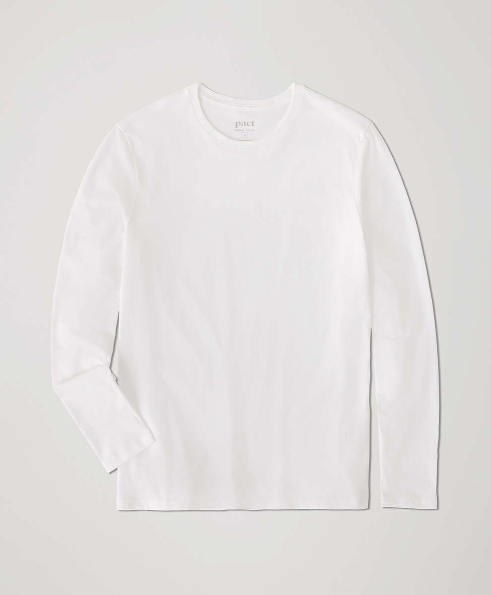 Organic Softspun Long Sleeve Tee by pact in White Fair Trade, Mens Size X-Large