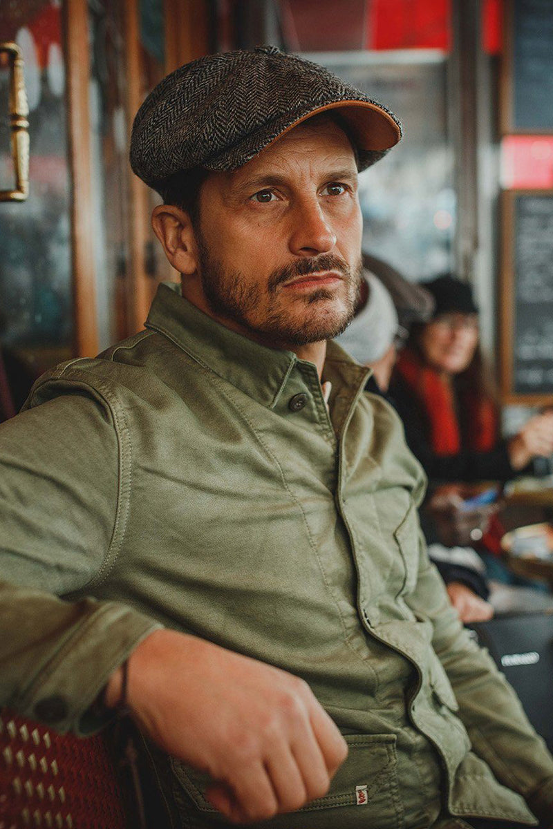 Thompson Baker Boy Hat Grey Herringbone Borderfree
