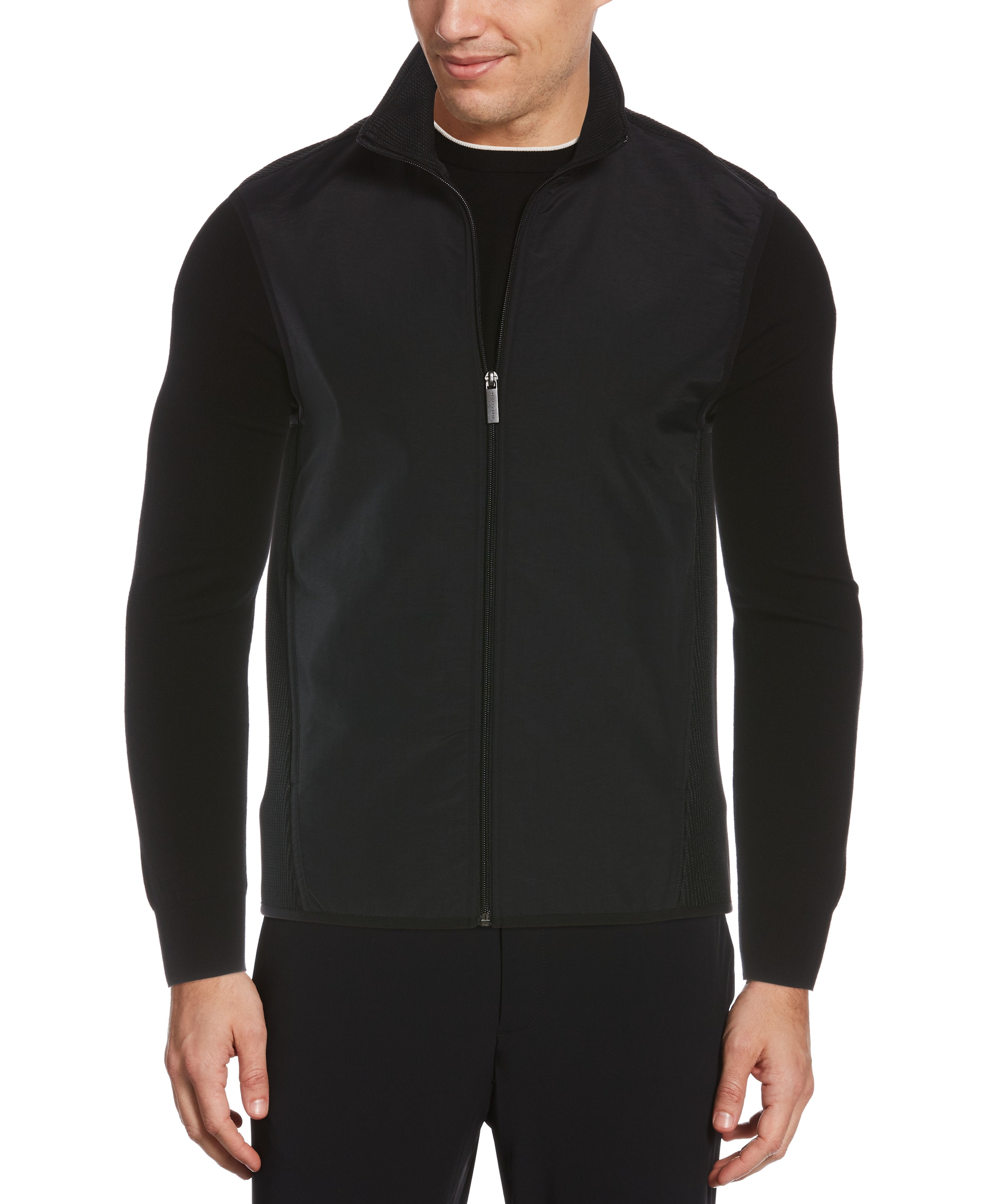 Solid Stretch Full-Zip Fleece Vest - Black