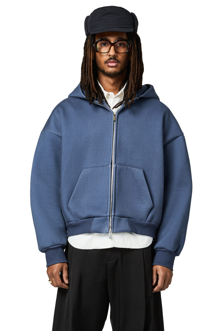V2 Zipped Hoodie in Vintage Denim Blue