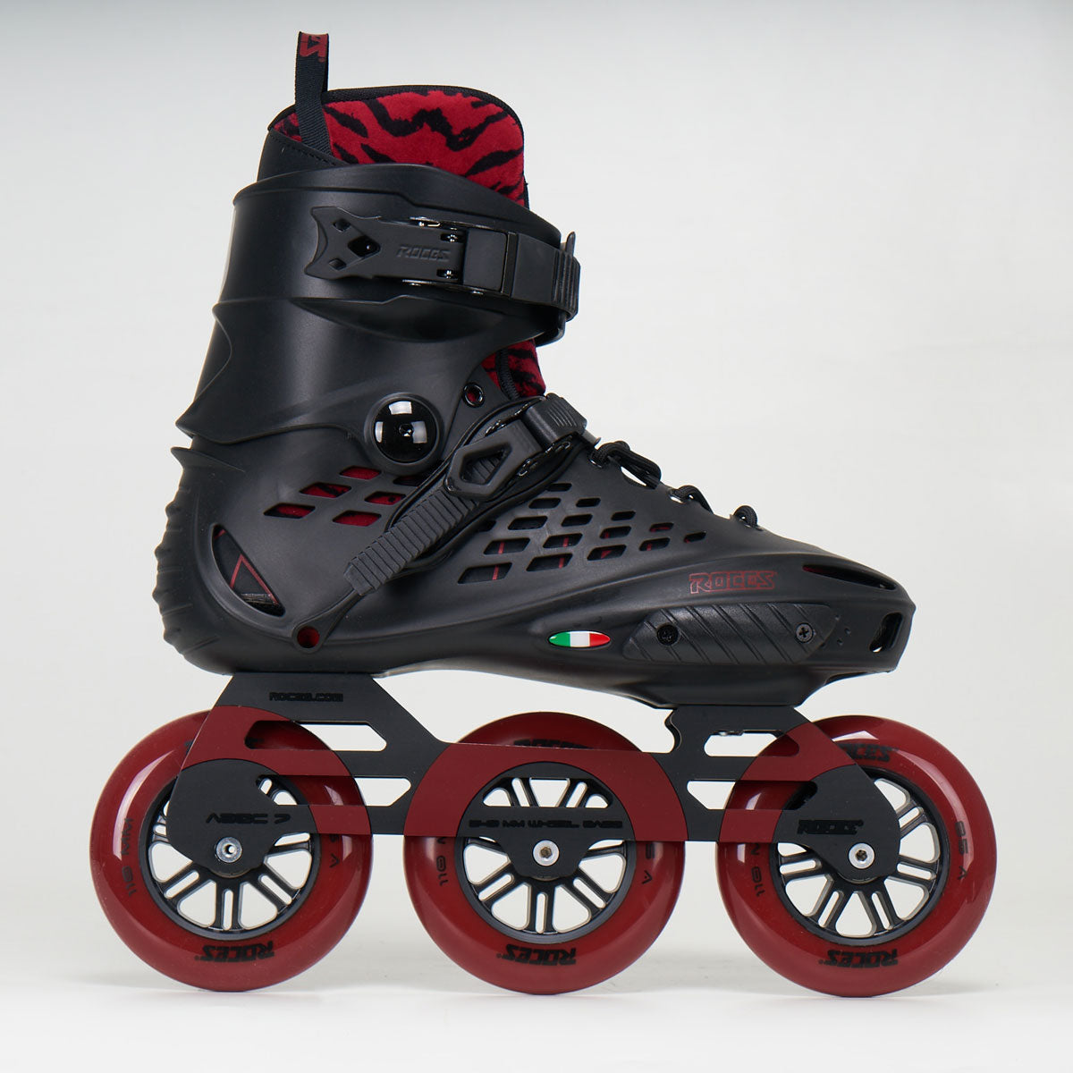 ROCES Men's X35 3X110 TIF Durable Adjustable Maneuverable Outdoor Urban 3 Wheel Freestyle Hard-Boot Inline Racing Skates With Secure Closure System & Invisible Frame,Black/Silver, 8