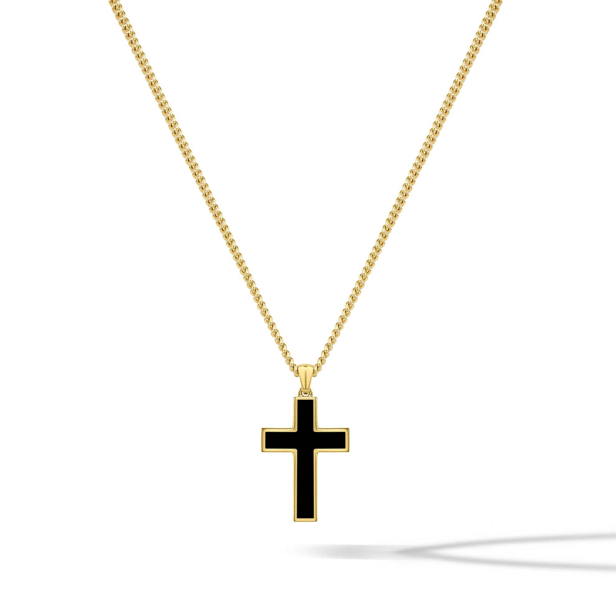 Stone Cross Pendant - 14K Gold Onyx