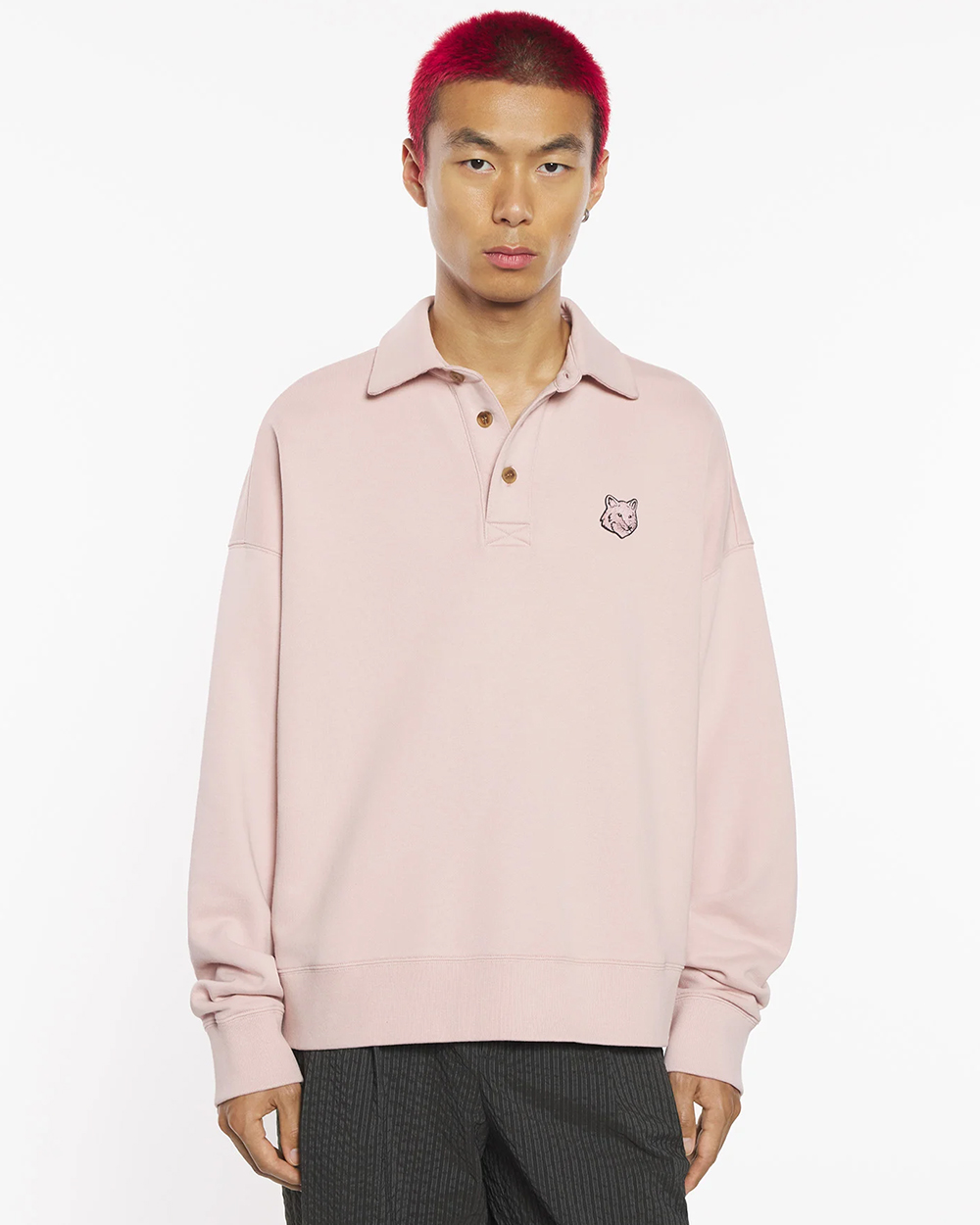 BOLD FOX HEAD FLEECE OVERSIZE POLO SWEATSHIRT