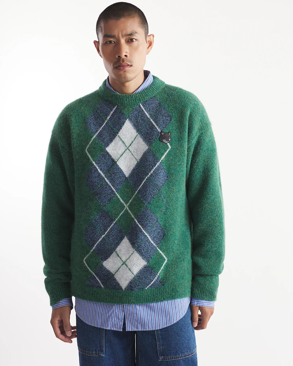 BOLD FOX HEAD PATCH ARGYLE COMFORT JUMPER