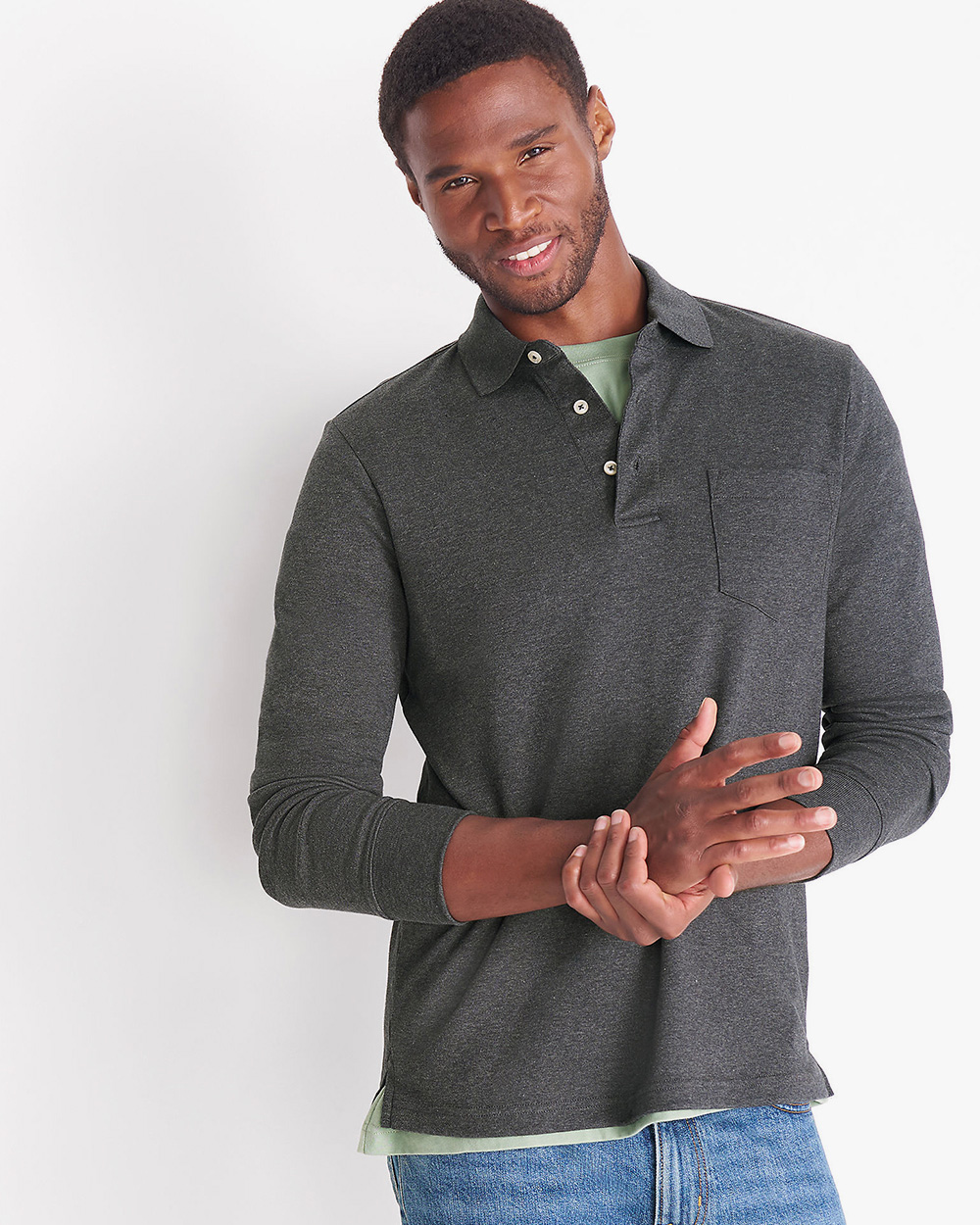 Men's Long Sleeve Cotton Supima Polo Shirt with Pocket