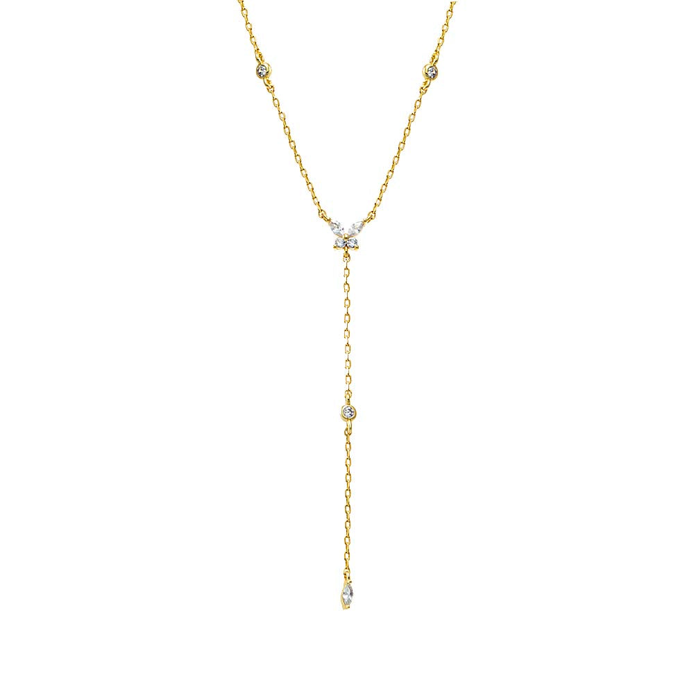 CZ Embedded Drop Lariat Necklace
