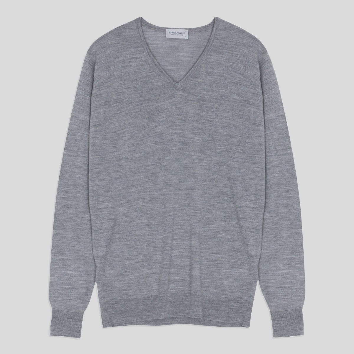 John Smedley - Men's - Bobby - Extra Fine Merino Wool Low V-Neck Jumper Silver - XL