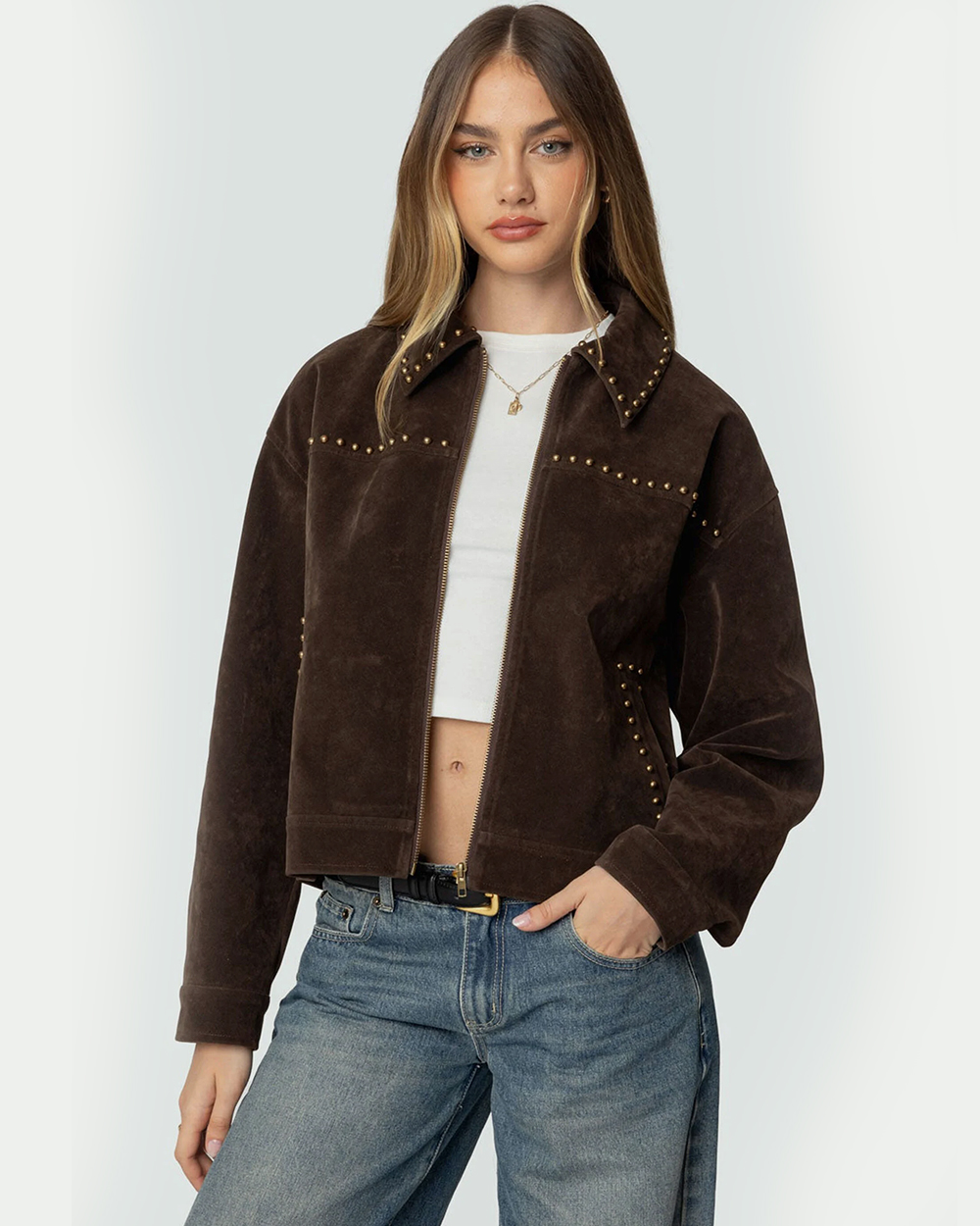 Edikted Memphis Studded Faux Suede Jacket