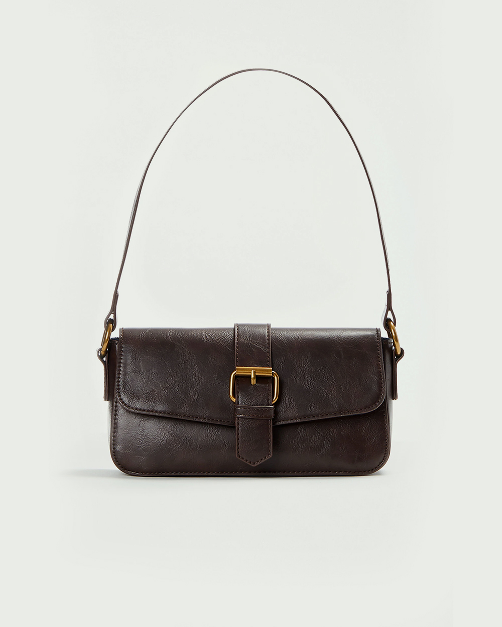 John Galt Brown Buckle Shoulder Bag