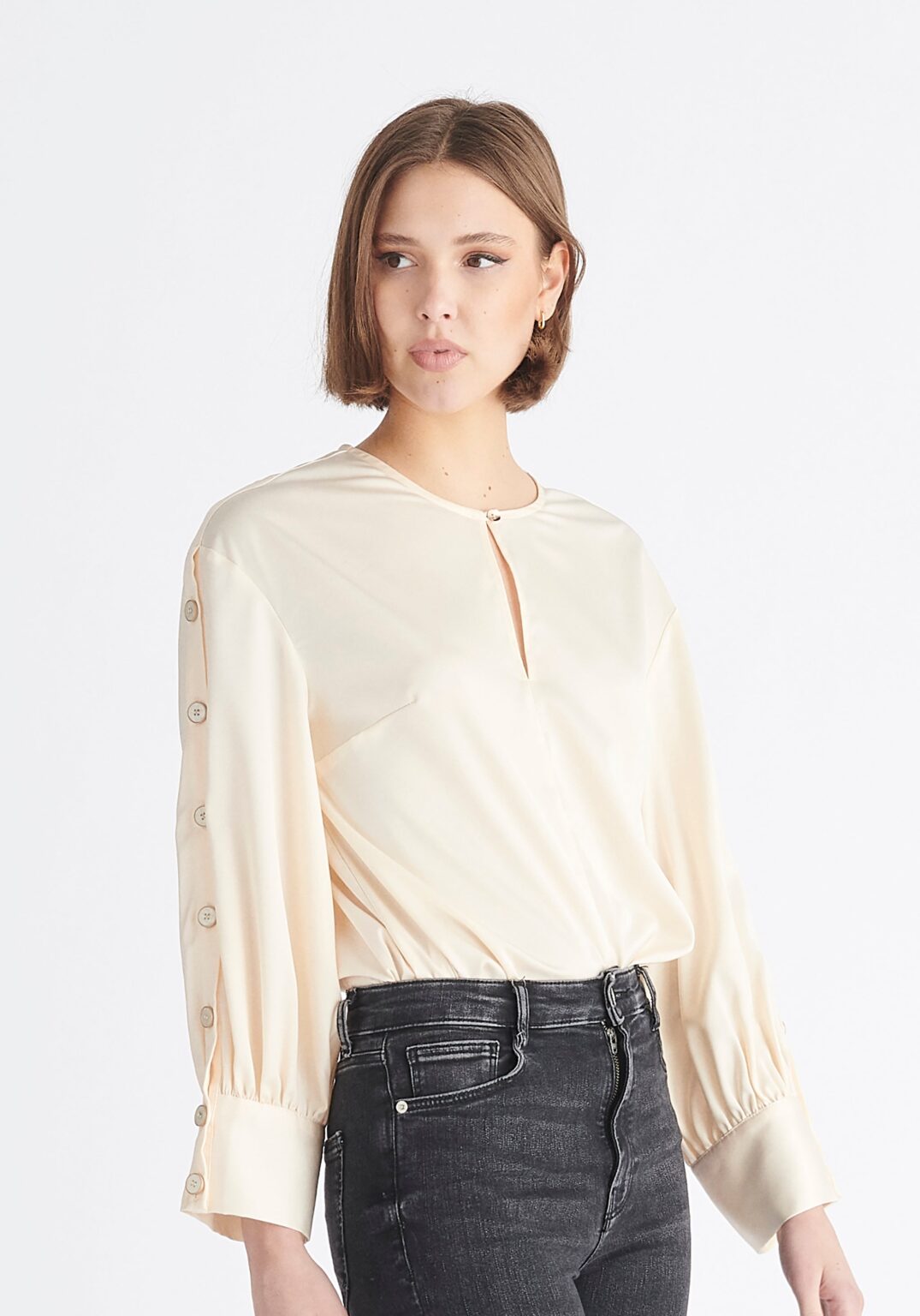 Button Sleeve Blouse Borderfree