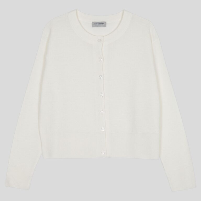 John Smedley – Women's – Diana Cardigan Snow White, S – Extra Fine Merino Wool Round Neck Cardigan Snow White – S
