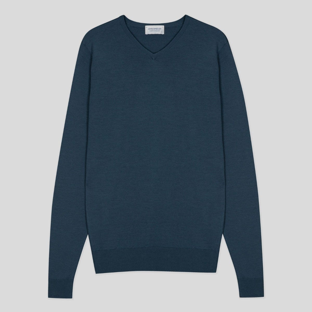 John Smedley - Men's - Shipton - Extra Fine Merino Wool High V-Neck Jumper Smoke Blue - XXL