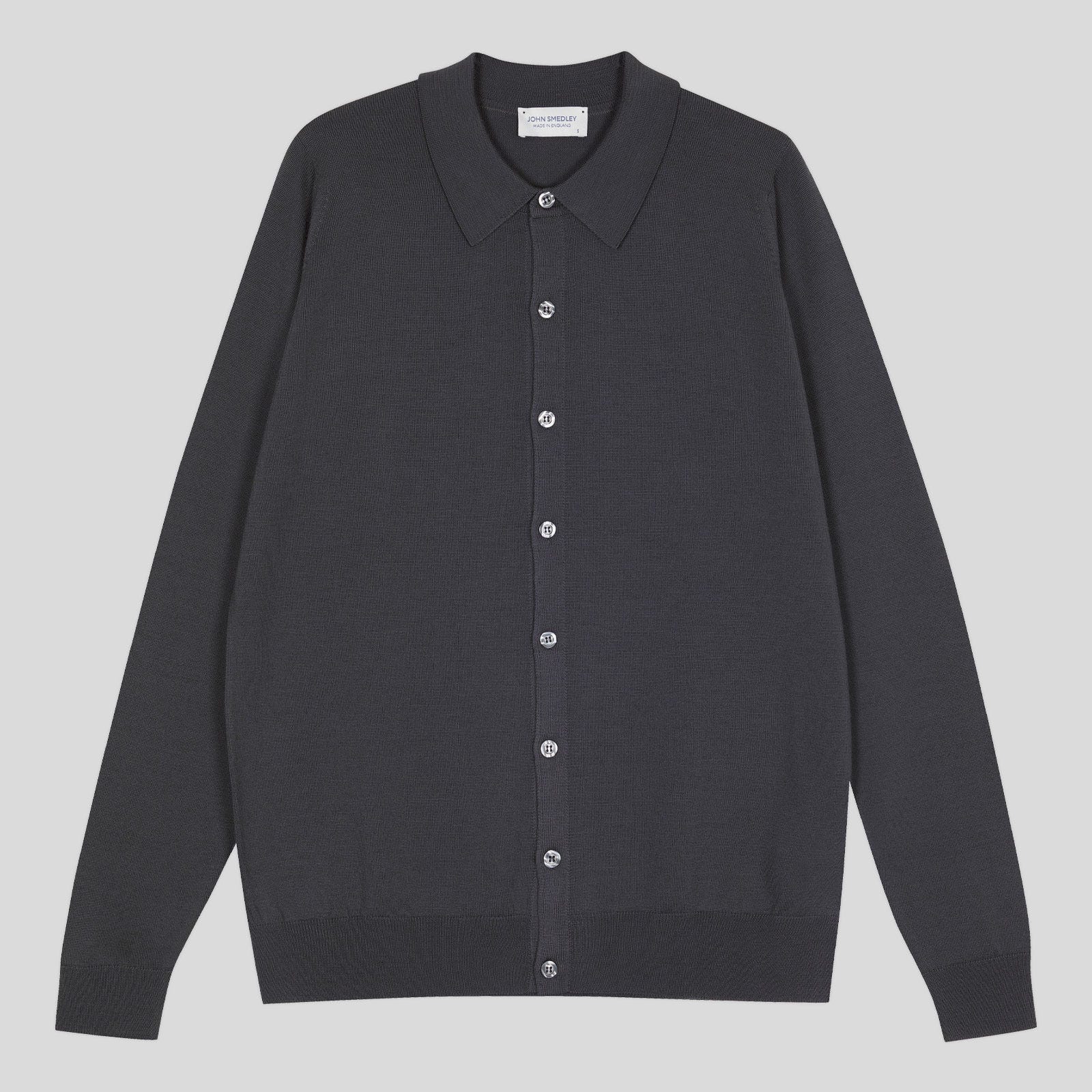 John Smedley - Men's - Tibor Shirt Slate Grey, XXL - Extra Fine Merino Wool Stand Collar Polo Shirt Slate Grey - XXL