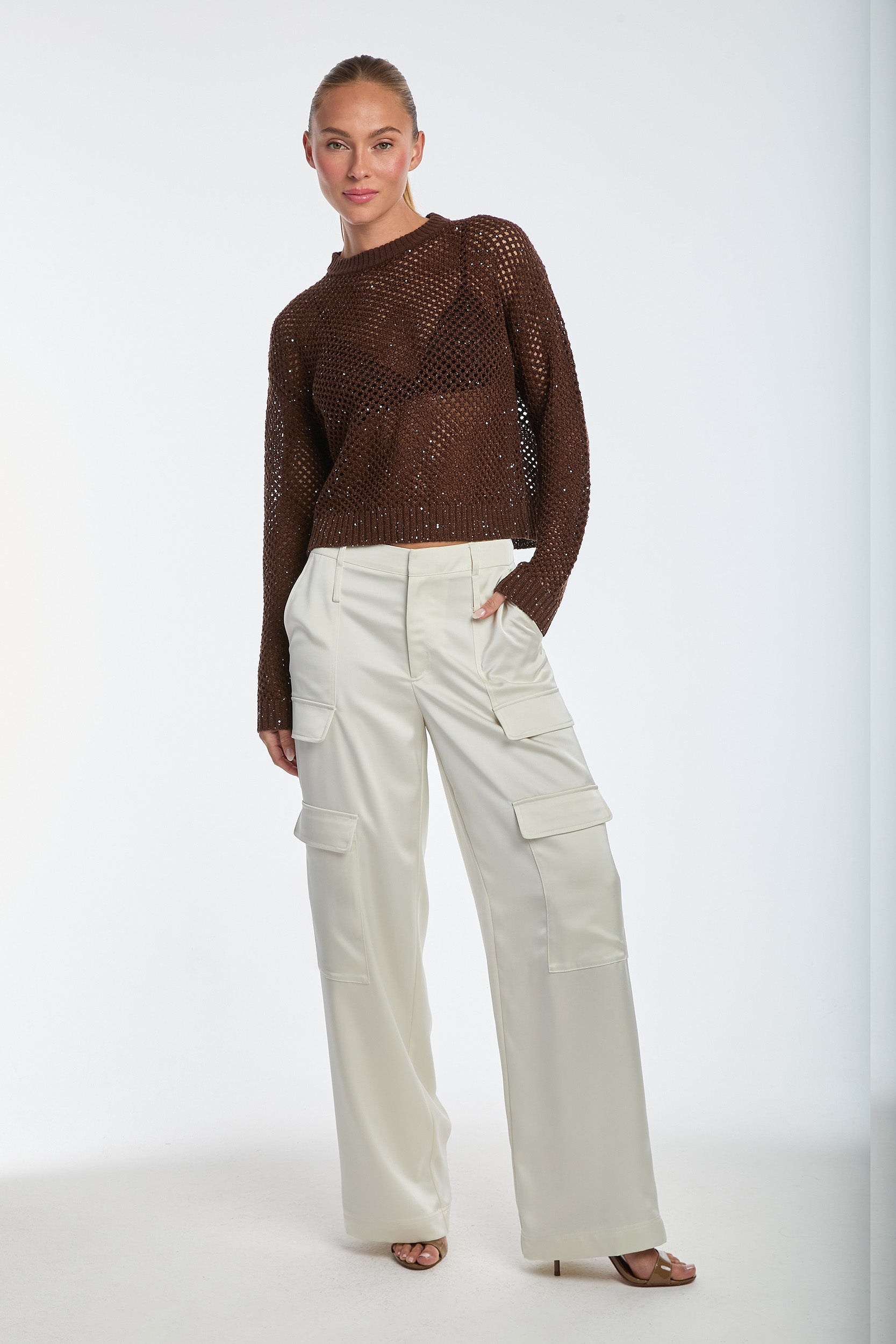 Milan Satin Cargo Pant - Pearl