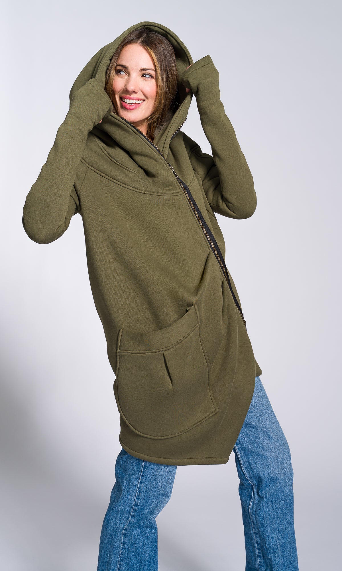 Cotton Fleece Hoodie with Asymmetric Closure