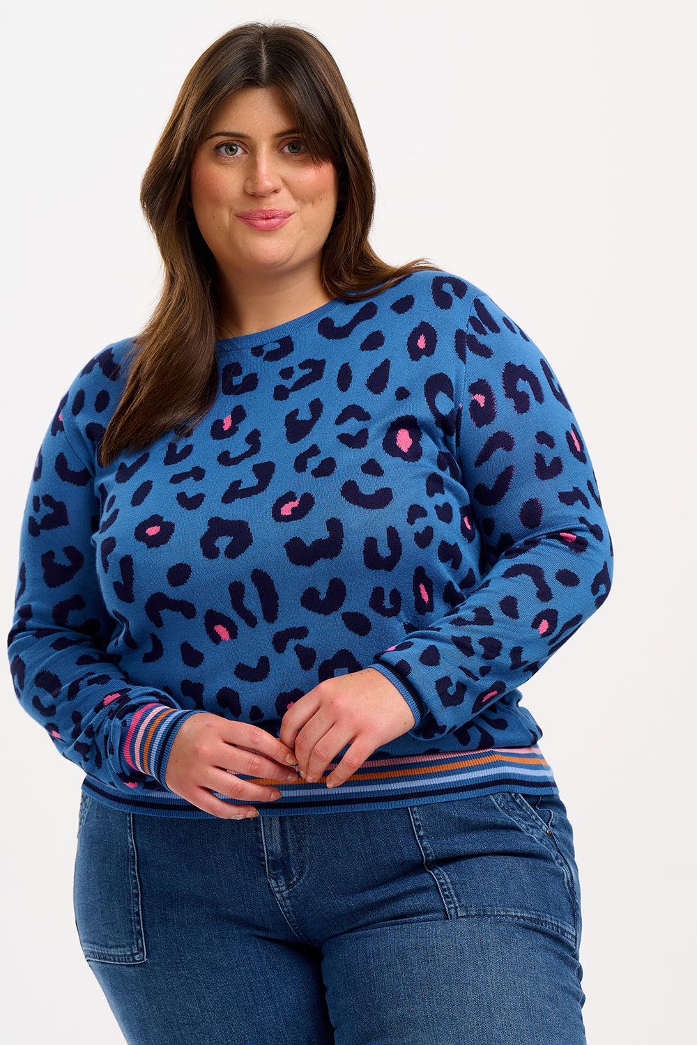 Callie Jumper - Blue, Leopard Pop Stripe