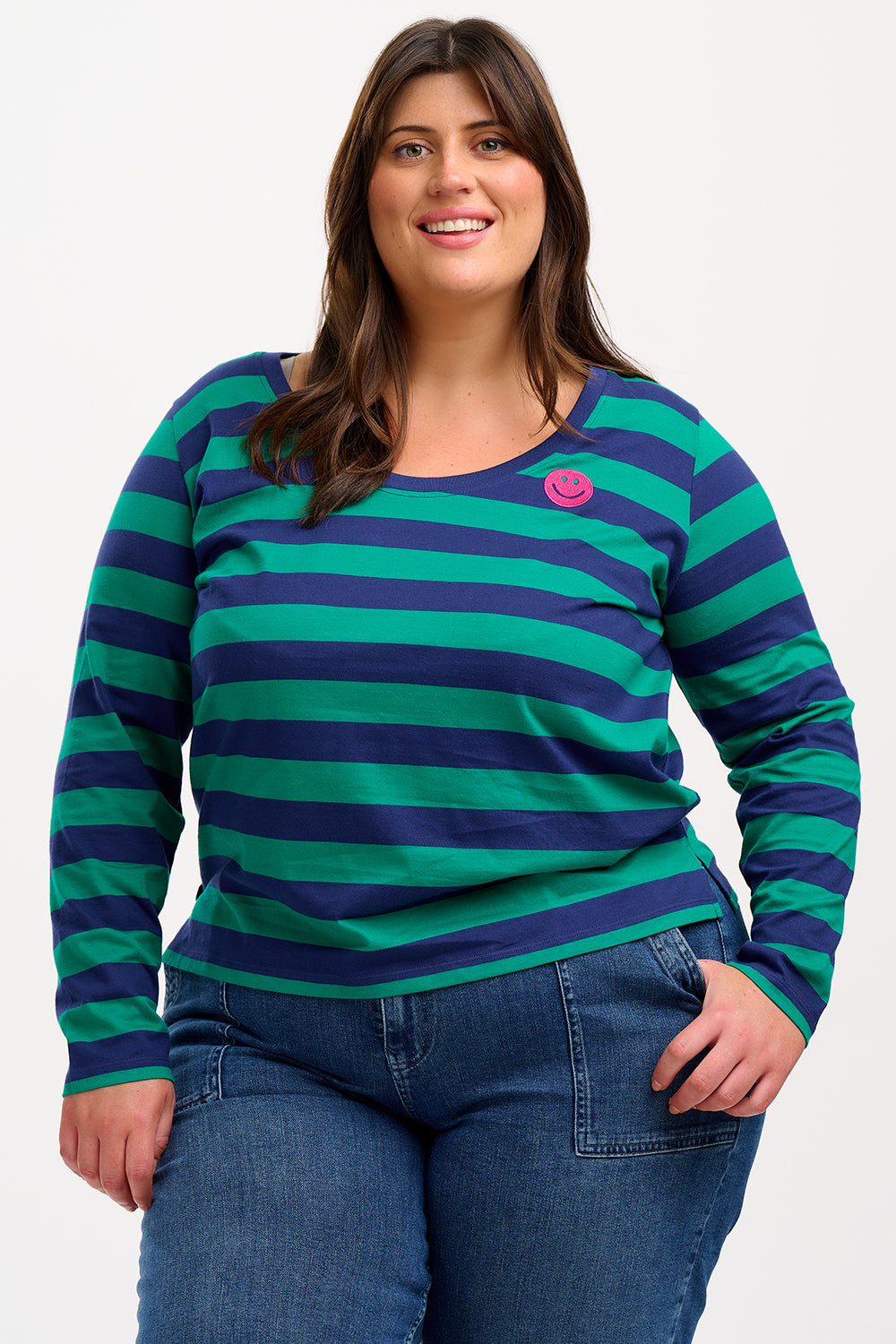 Emma Jersey Top - Navy/Green, Happy Stripes