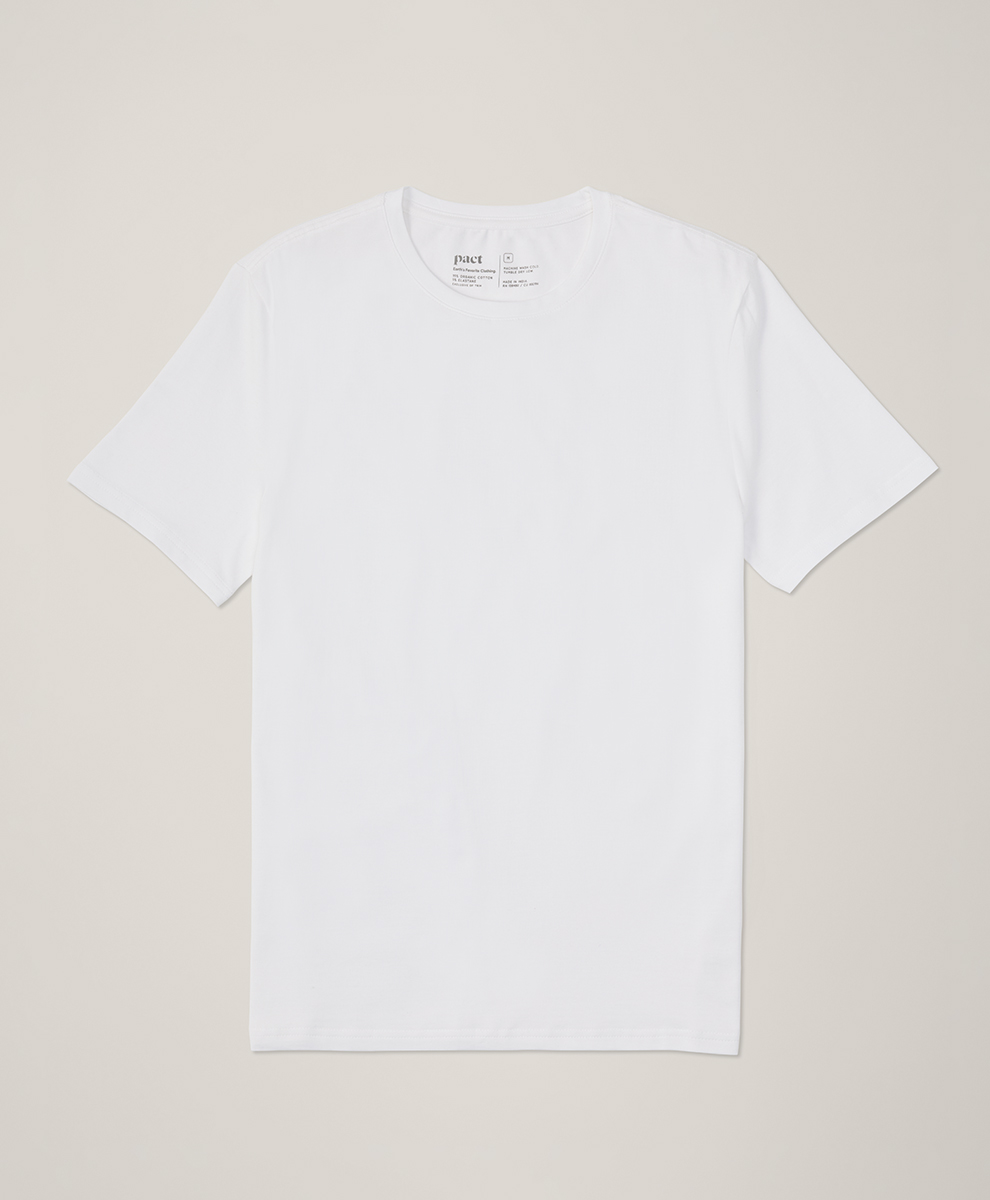 Organic Luxe Stretch Jersey Slim Crew Neck Tee by pact in White Fair Trade, Mens Size X-Large