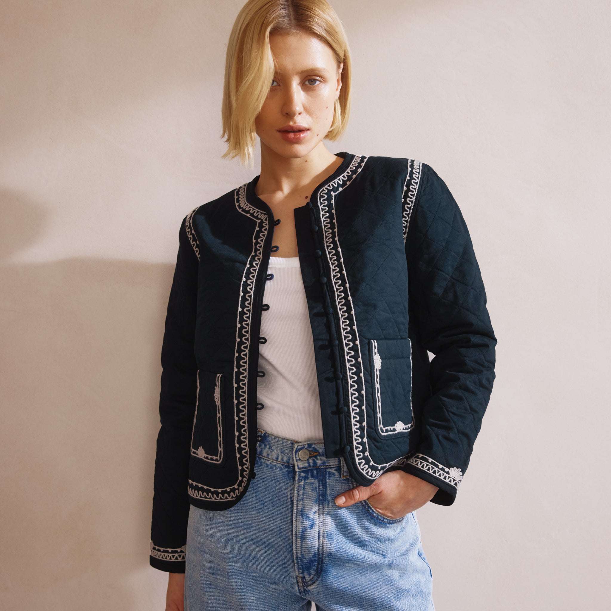 Navy Embroidered Jacket