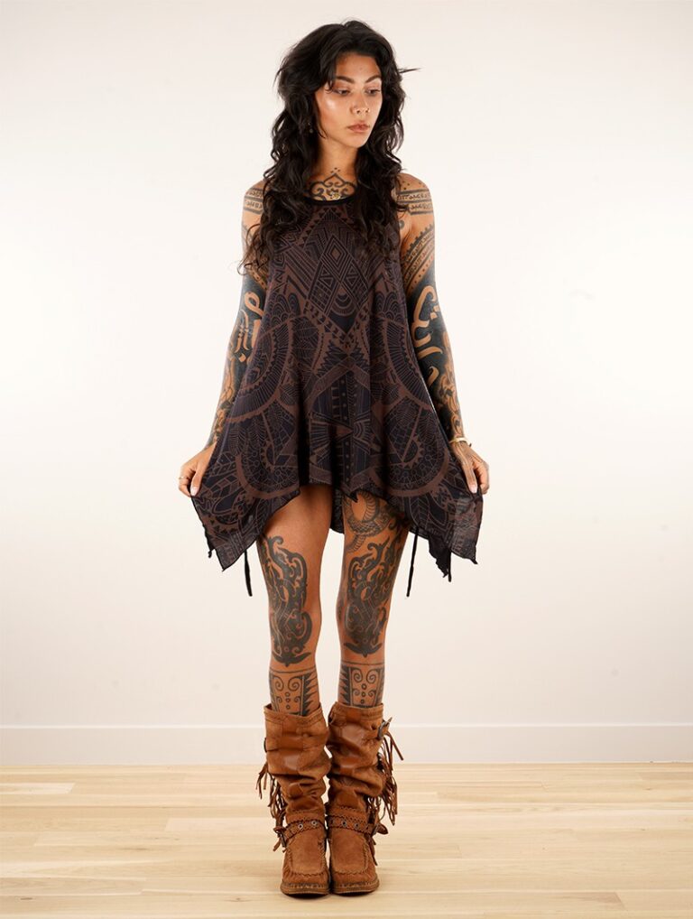 "Luinil Africa" printed flared tank tunic, Black & copper One size