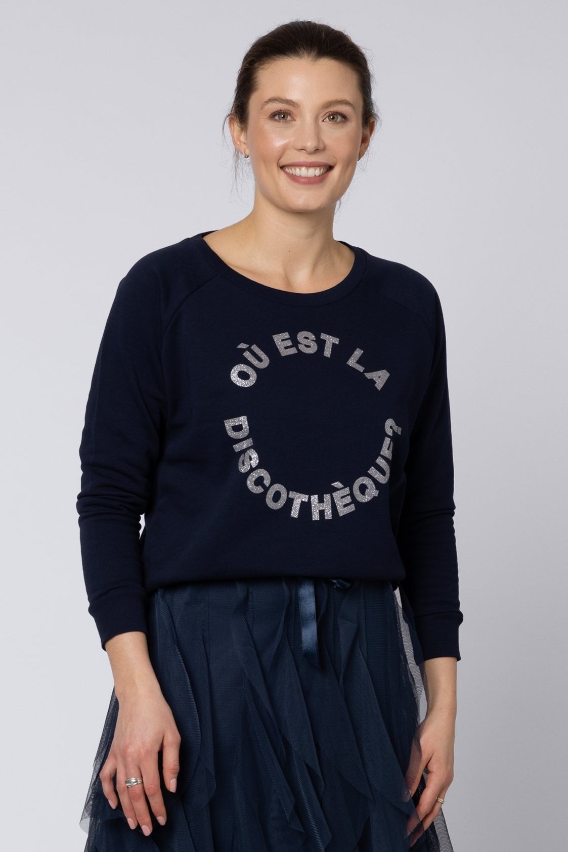 Où Est La Discothèque? Sweatshirt - Navy/Silver