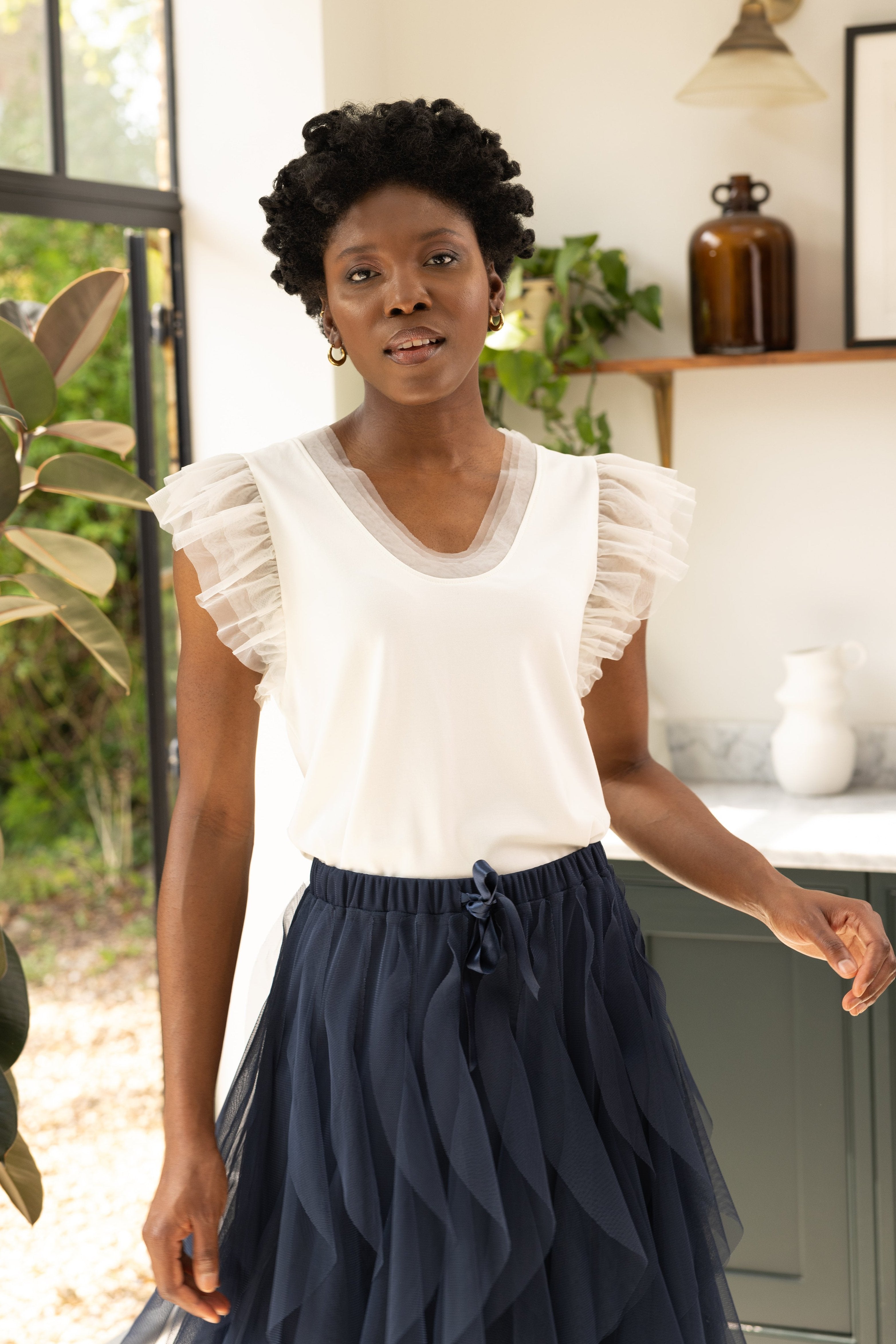 Taylor Tulle Sleeve Top - Ivory