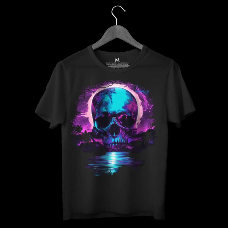 T-shirt Neon Skull Moon 80's